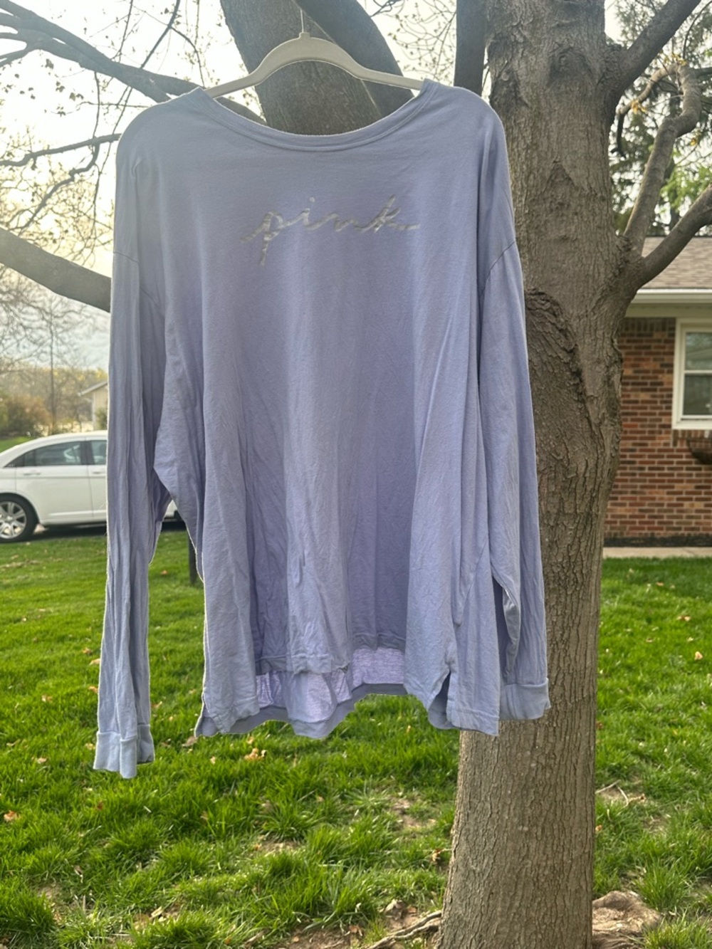 PINK Victoria's Secret Lavender Long Sleeve Tee with Metallic Logo